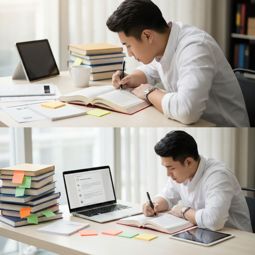 Образовательные материалы и справочные ресурсы, организованные на столе